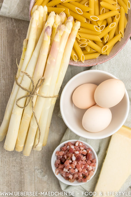 Zutaten für Spargel-Carbonara weißer Spargel Speck Pasta Rezept von ÜberSee-Mädchen Foodblog vom Bodensee