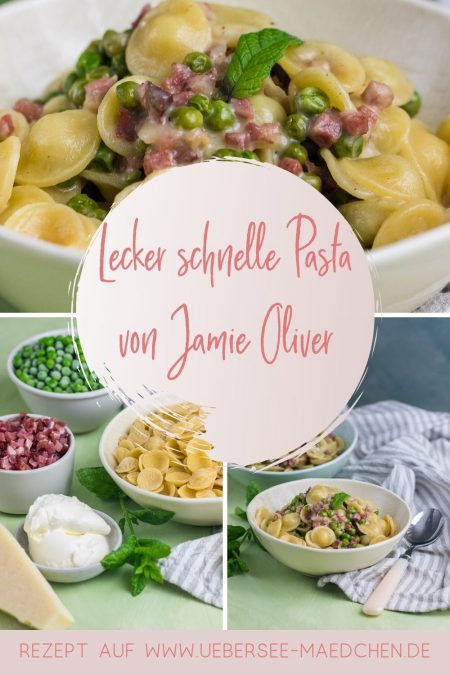Schnelle Feierabend Pasta mit Speck Parmesan Erbsen nach Jamie Oliver Rezept von ÜberSee-Mädchen Foodblog vom Bodensee