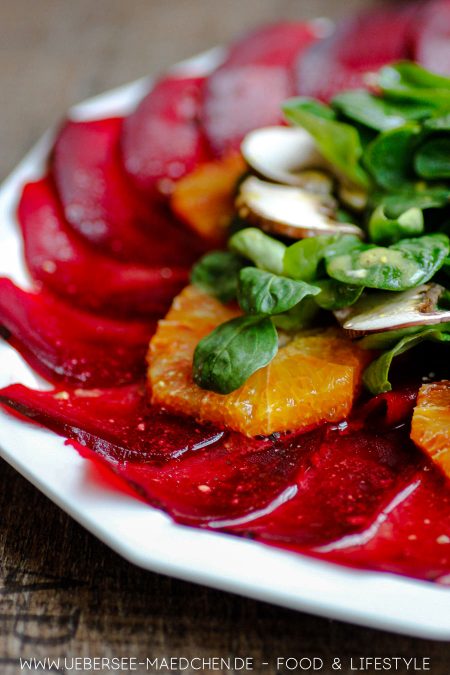 Rote-Bete-Carpaccio mit Salat Orangen leckere Vorspeise Rezept von ÜberSee-Mädchen Foodblog vom Bodensee