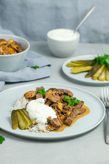 Boeuf Stroganoff Originalrezept mit Reis Rindfleischstreifen Sahnesauce von ÜberSee-Mädchen Foodblog vom Bodensee
