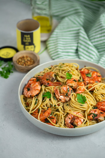 Spaghetti Aglio e olio mit Garnelen JustSpices Rezept von ÜberSee-Mädchen Foodblog vom Bodensee