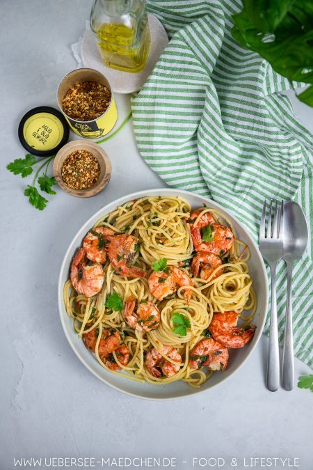 Spaghetti aglio e olio mit Garnelen Rezept