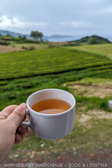Tasse Tee mit Aussicht auf Chá Gorreana