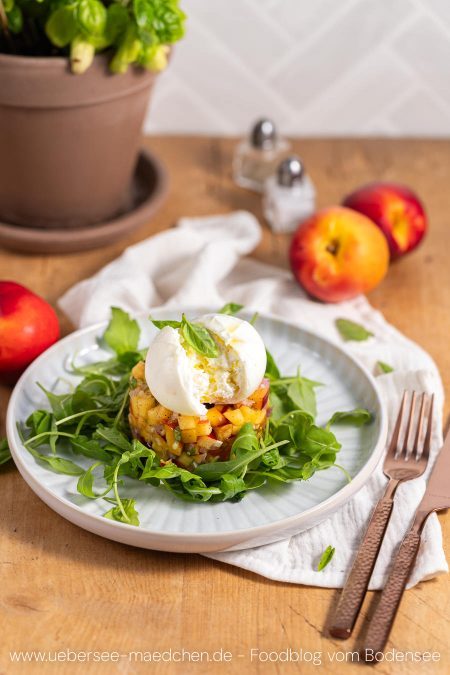 Feine Vorspeise Tatar mit Nektarinen Burrata