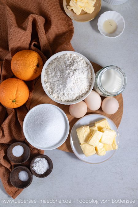 Zutaten für saftigen Orangenkuchen nach Helen Goh